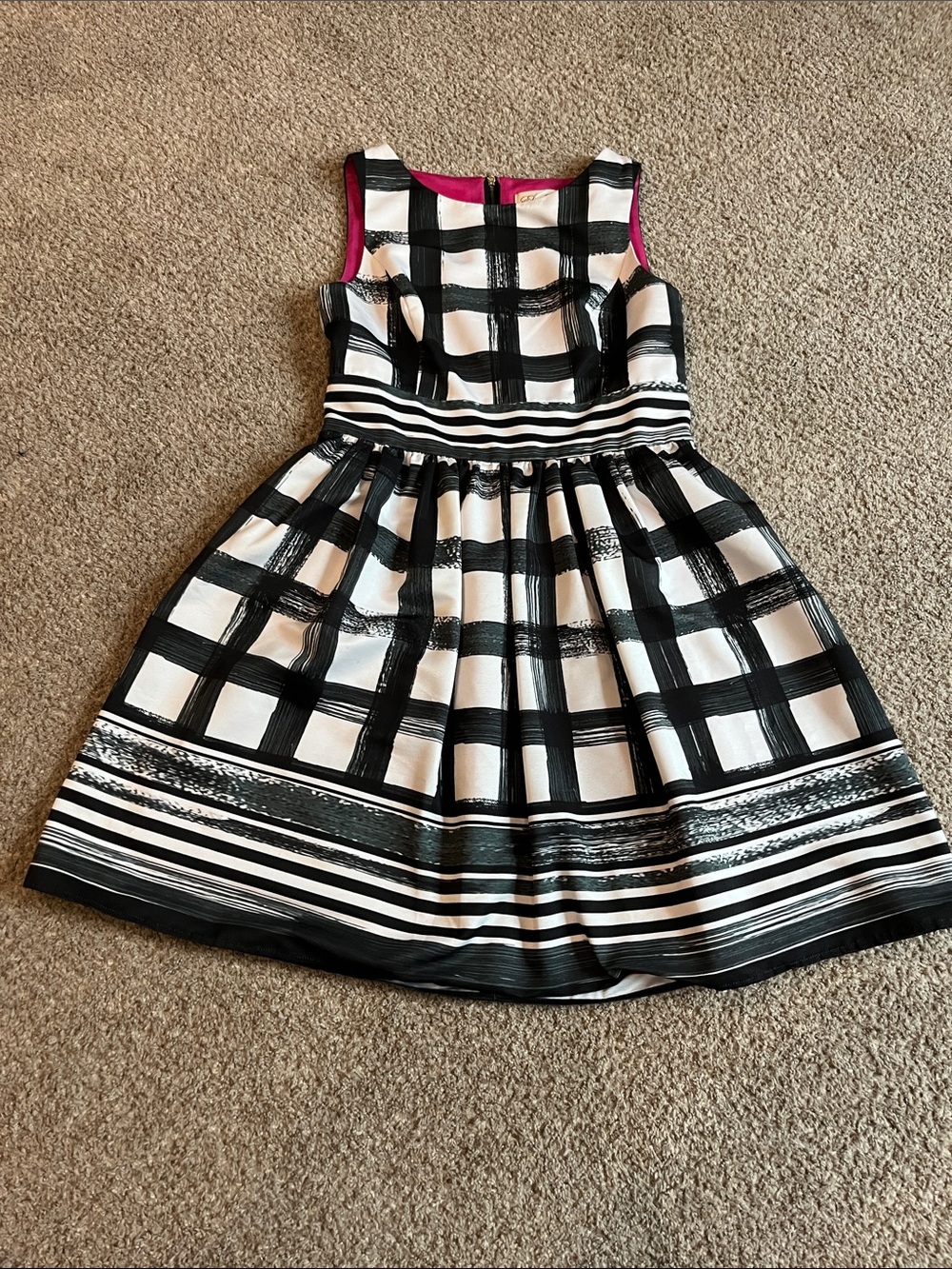 Womens Black and White Plaid Fit-and-Flare Dress
